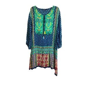 Anandas Collection Boho Tunic Dress XXL Tassels Colorful Coverup India Hippie